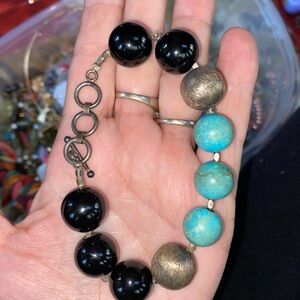 Elegant Black and Turquoise Beaded Necklace